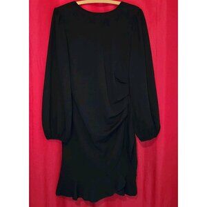 Women's Dress Midi Long Sleeve Ruffled Black Size Large